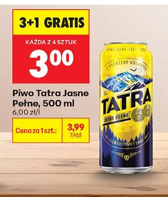 Piwo jasne pełne 3+1 GRATIS promocja w Biedronka