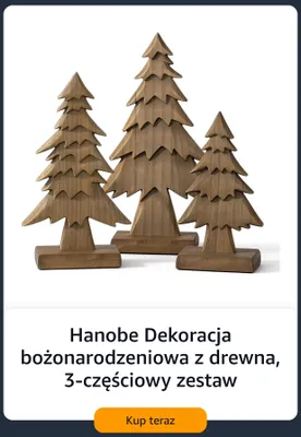 Dekoracja bożonarodzeniowa z drewna 3-częściowy zestaw Hanobe promocja w Amazon