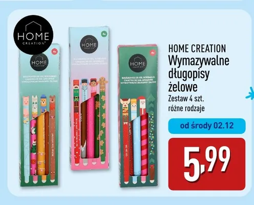 Wymazywalne długopisy żelowe Home Creation promocja w Aldi