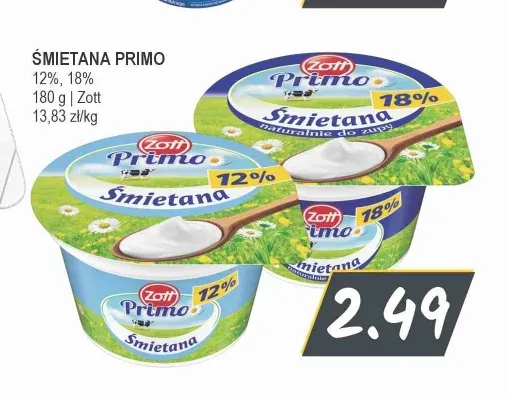 Śmietana Primo Zott 12% promocja w Słoneczko
