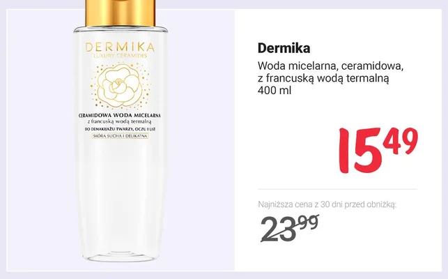Woda micelarna Dermika ceramidowa z francuską wodą termalną promocja w Rossmann