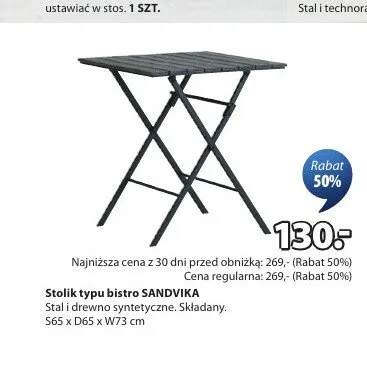 Stolik typu bistro SANDVIKA stal i drewno syntetyczne S65 x D65 x W73cm promocja w Jysk