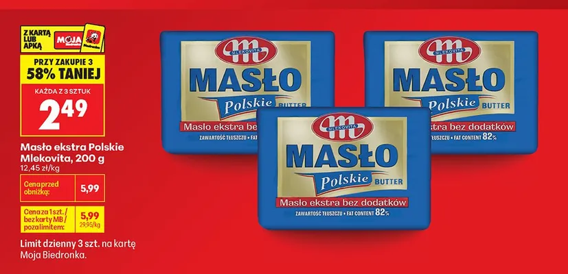 Masło ekstra Polskie Mlekovita bez dodatków promocja w Biedronka