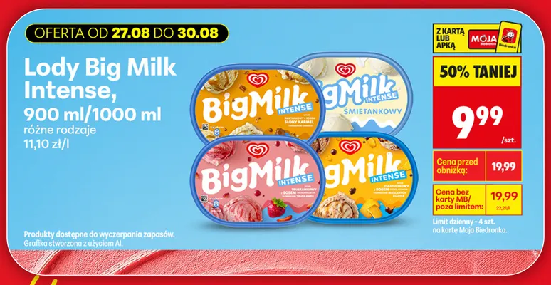 Lody Big Milk Intense ciasteczkowy promocja w Biedronka