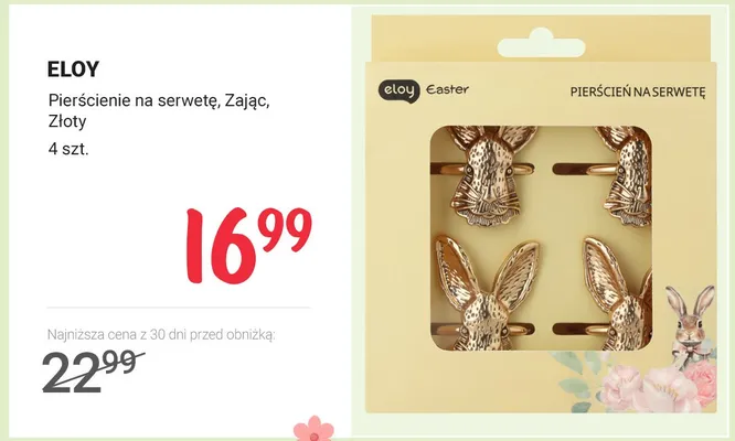 Pierścienie na serwetę Zajac Złoty 4 szt. promocja w Rossmann