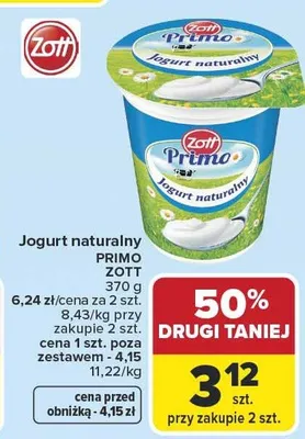 Jogurt naturalny Primo Zott promocja w Carrefour
