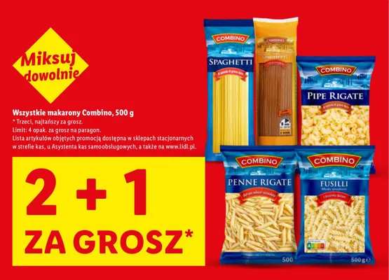 Wszystkie makarony Combino 2+1 ZA 1 GROSZ promocja w Lidl