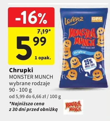 Chrupki Monster Munch Lorenz wybrane rodzaje promocja w Intermarche