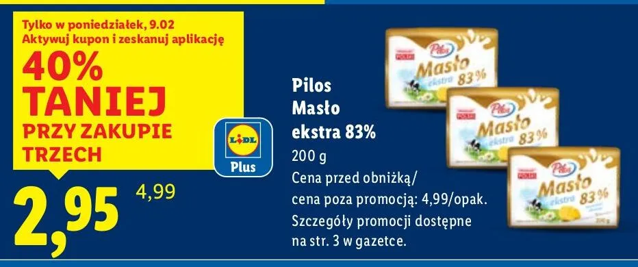 Masło ekstra 83% Pilos promocja w Lidl