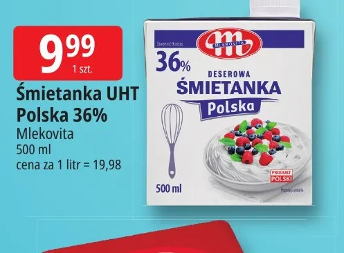 Śmietanka UHT Polska Mlekovita 36% promocja w Leclerc