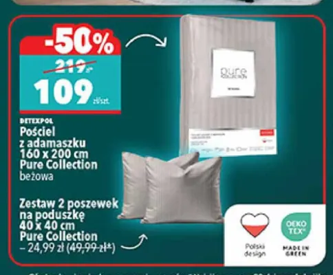 Pościel z adamaszku 160x200 cm Pure Collection beżowa Detexpol promocja w Biedronka
