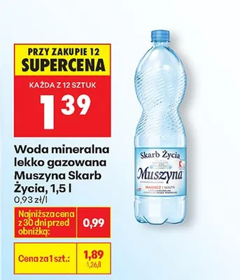 Woda mineralna lekko gazowana Muszyna promocja w Biedronka