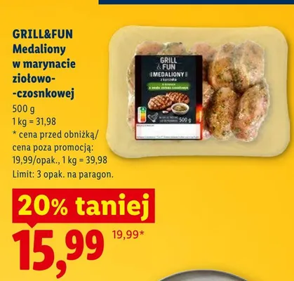Medaliony z kurczaka w marynacie ziołowo-czosnkowej GRILL&FUN promocja w Lidl