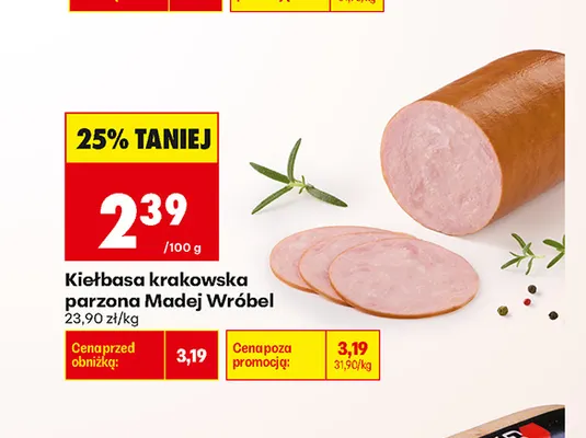Kiełbasa krakowska parzona Madej Wróbel promocja w Biedronka