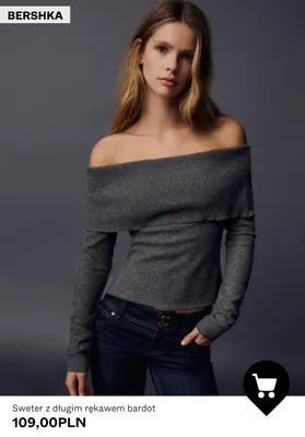 Sweter z długim rękawem bardot Bershka promocja w Bershka