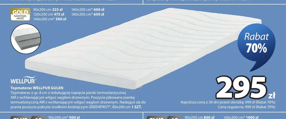 Topmaterac Wellpur Gulen 120x200 cm promocja w Jysk