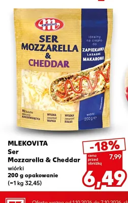 Ser Mozzarella & Cheddar wiórki Mlekovita promocja w Kaufland