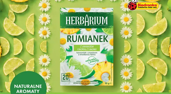 Herbatka owocowo-ziołowa Herbarium rumianek z ananasem i skórką z limonki promocja w Biedronka
