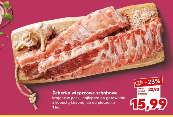 Żeberka wieprzowe schabone krojone w paski, najlepsze do gotowania z kapustą kiszoną lub do pieczenia promocja w Kaufland