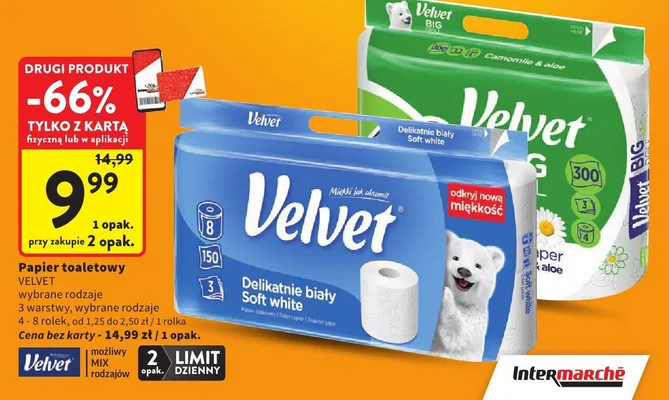 Papier toaletowy Velvet Delikatnie biały Soft white promocja w Intermarche