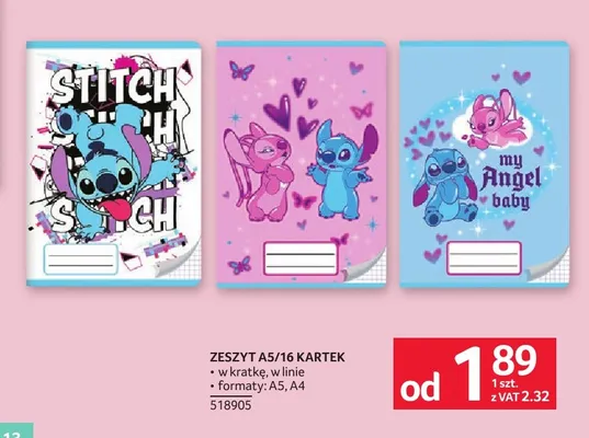 Zeszyt A5 16 kartek Disney Stitch promocja w Selgros