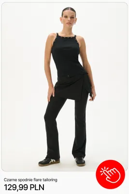 Spodnie czarne flare tailoring Cropp promocja w Cropp