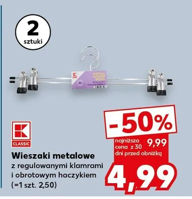 Wieszaki metalowe z regulowanymi klamrami i obrotowym haczykiem (=1 szt. 2,50) promocja w Kaufland