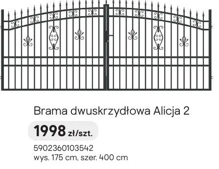 Brama dwuskrzydłowa Alicja 2 promocja w Castorama