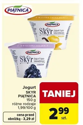 Jogurt Skyr Piątnica różne rodzaje promocja w Carrefour