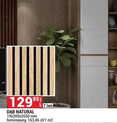 Akustyczna lamela na filcu Dąb Natural 19x300x2650mm fornirowana Parquet&Mercado promocja w Merkury Market