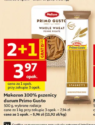 Makaron 100% pszenicy durum Primo Gusto spaghetti promocja w Auchan