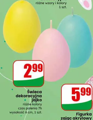 Świeca dekoracyjna jajko różne kolory 7 h  promocja w Dino