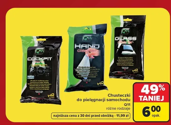 Chusteczki do pielęgnacji samochodu Q11 Glass promocja w Carrefour