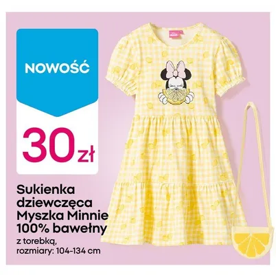 Sukienka dziewczęca Myszka Minnie 100% bawełny z torebką rozmiary: 104-134cm promocja w Pepco