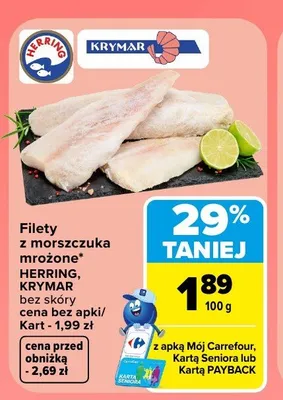 Filety z morszczuka mrożone bez skóry Herring Krymar promocja w Carrefour
