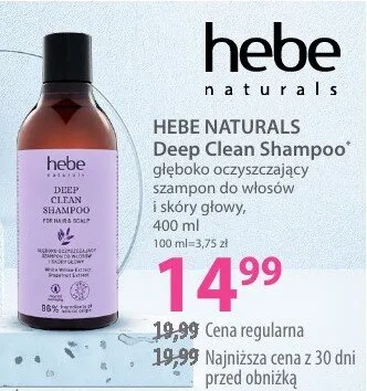 Szampon HEBE NATURALS Deep Clean Shampoo głęboko oczyszczający do włosów przetłuszczonych i tłustej skóry promocja w Hebe