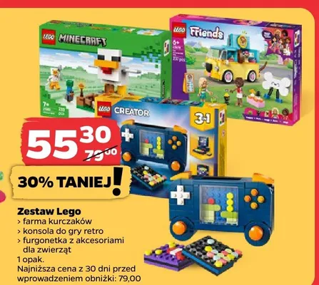 Zestaw Lego farma kurczaków konsola do gry retro dziewczynka z akcesoriami dla zwierząt promocja w Netto