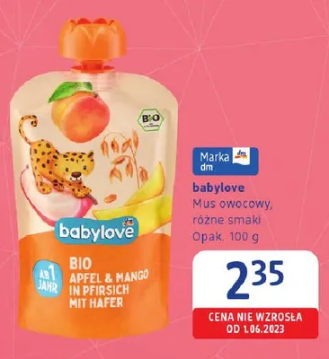 Mus owocowy babylove promocja w Drogerie DM