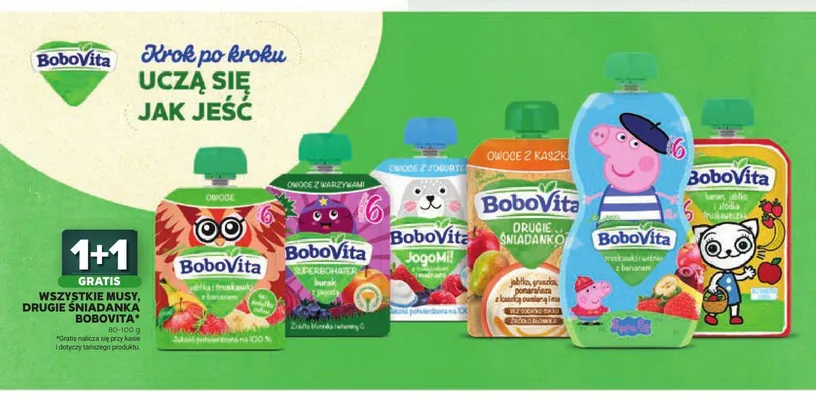 Mus BoboVita Świnka Peppa truskawka i wiśnia z bananem promocja w Stokrotka