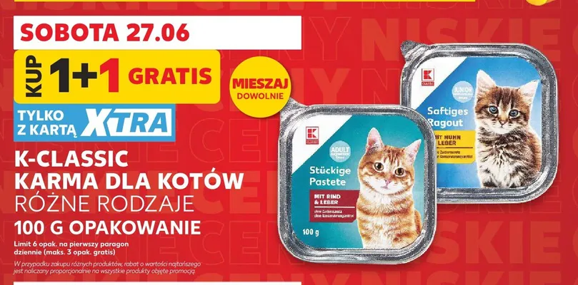 Karma dla kotów K-Classic Stückige Pastete z wołowiną i wątróbką promocja w Kaufland