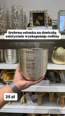 Srebrna osłonka na doniczkę promocja w Pepco