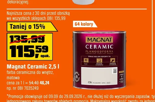 Farba ceramiczna do wnętrz matowa Magnat Ceramic 2,5 l promocja w OBI