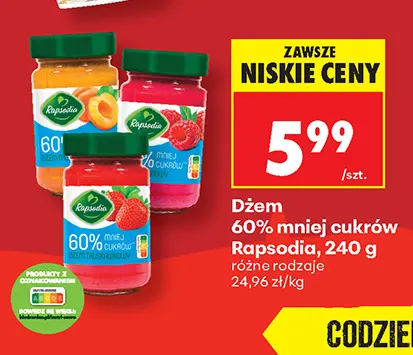Dżem 60% mniej cukrów Rapsodia promocja w Biedronka