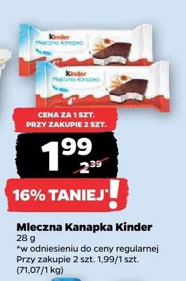 Mleczna kanapka Kinder promocja w Netto