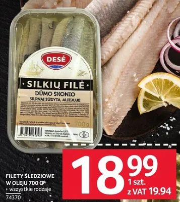 Filety śledziowe Desè w oleju 700 g promocja w Selgros