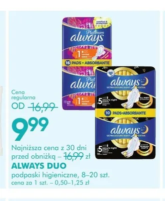 Podpaski higieniczne ALWAYS DUO promocja w Super-Pharm