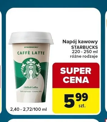 Napój kawowy Starbucks Caffè Latte promocja w Globi