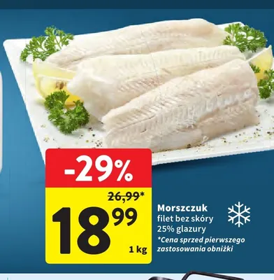 Morszczuk filet bez skóry 25% glazury promocja w Intermarche