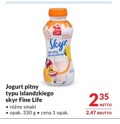 Jogurt pitny typu islandzkiego skyr Fine Life promocja w Makro