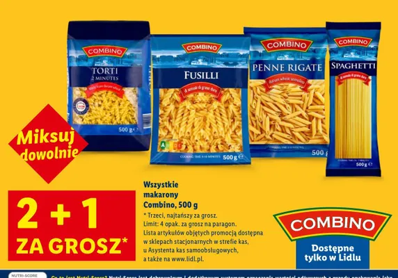 Wszystkie makarony Combino 2+1 ZA 1 GROSZ promocja w Lidl